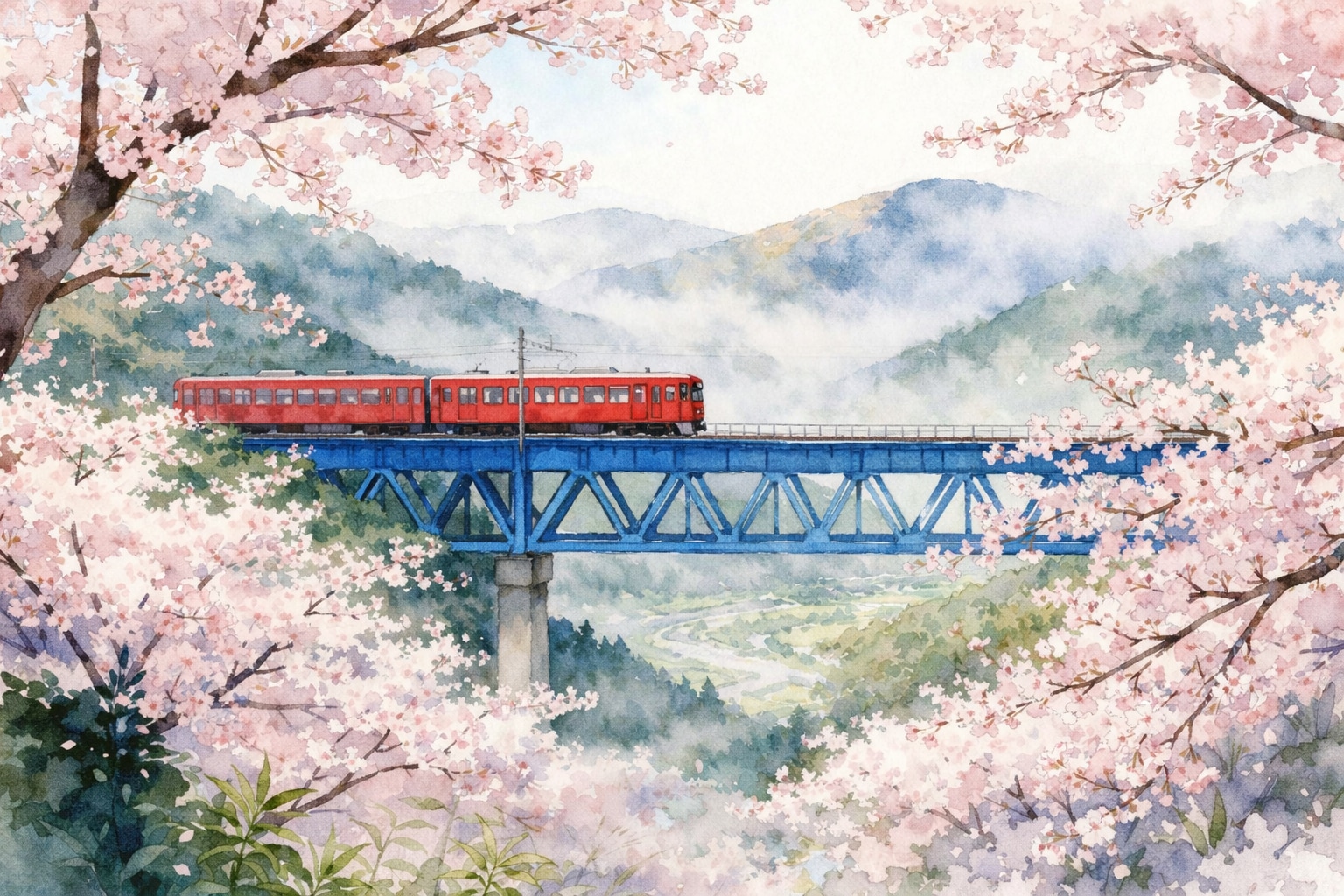 桜と鉄橋 | の人気AIイラスト・グラビア