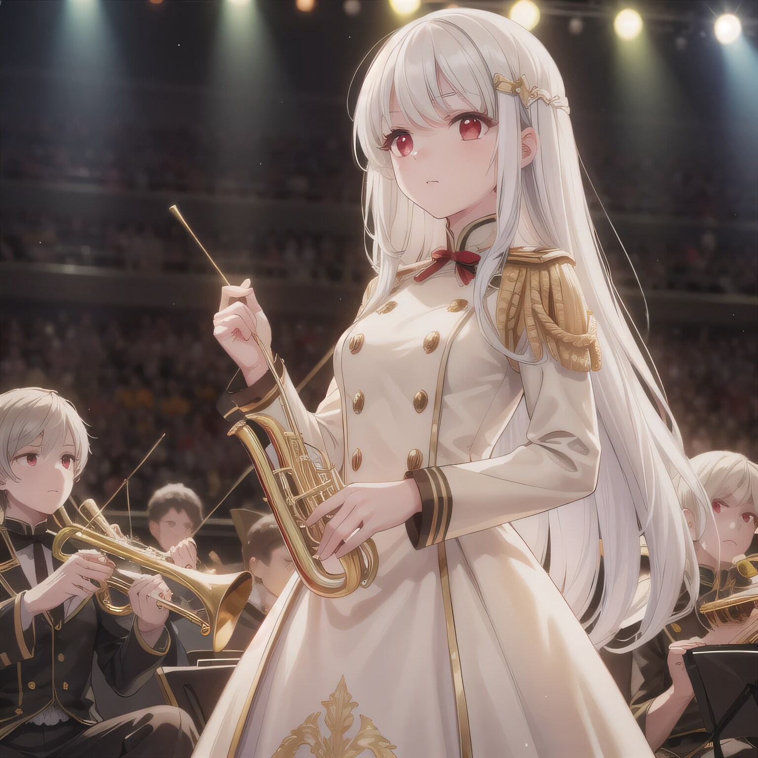 白髪ロングでブラスバンドの少女３ | の人気AIイラスト・グラビア