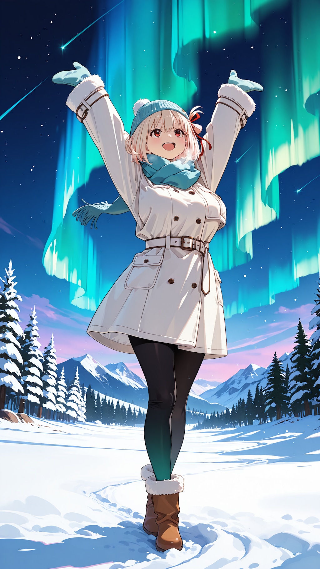 雪原のオーロラ