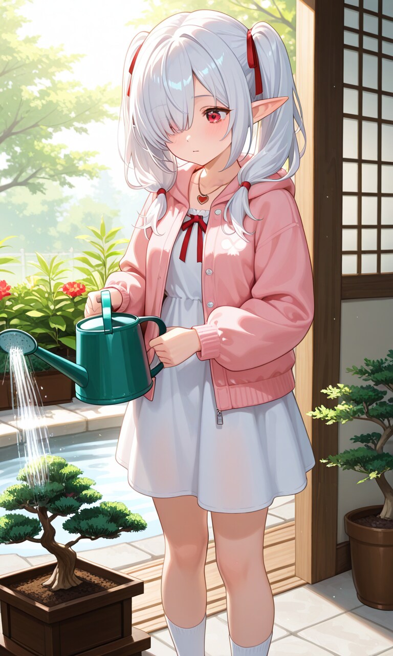 盆栽に水をあげるシロネさん | の人気AIイラスト・グラビア