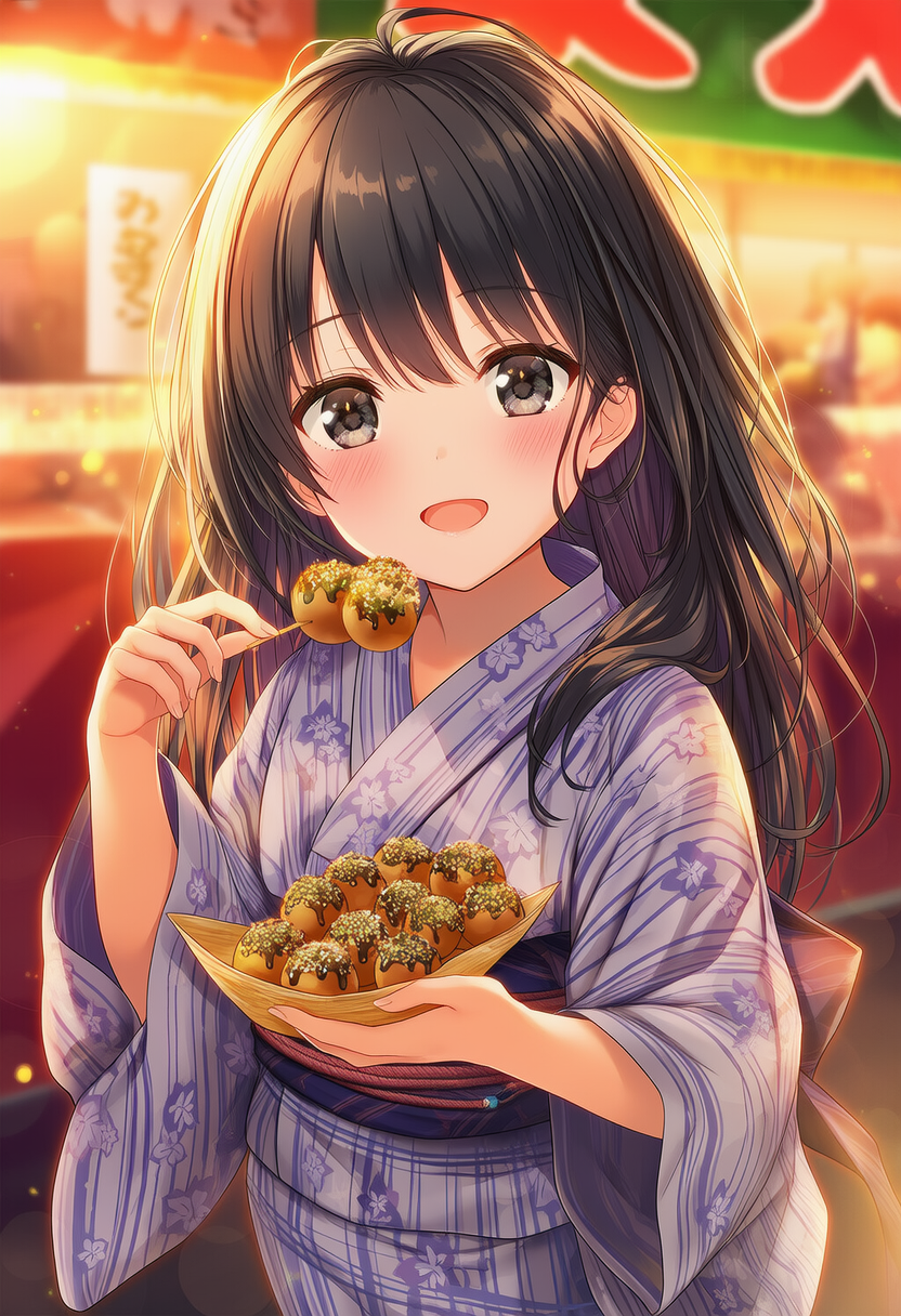 浴衣女子高生とたこ焼き