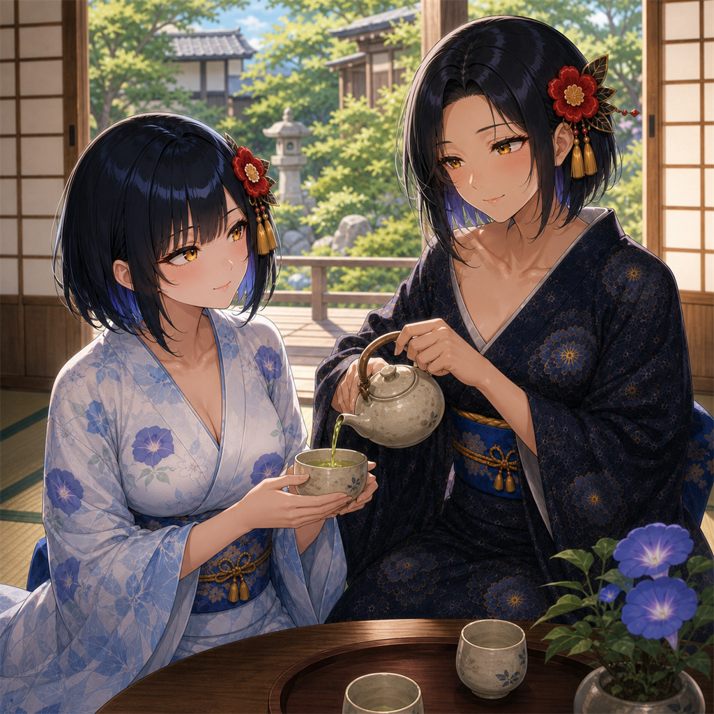 縁側でお茶