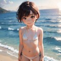 【ＡIグラビア】茶髪少女×白ビキニ×初日の出×海岸（決めポーズ） 2枚目