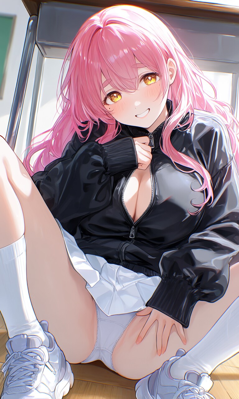 白パン見せつけて挑発する女の子