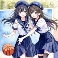 制服のままバスケットを楽しむ二人の少女 3枚目