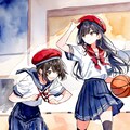 制服のままバスケットを楽しむ二人の少女 2枚目