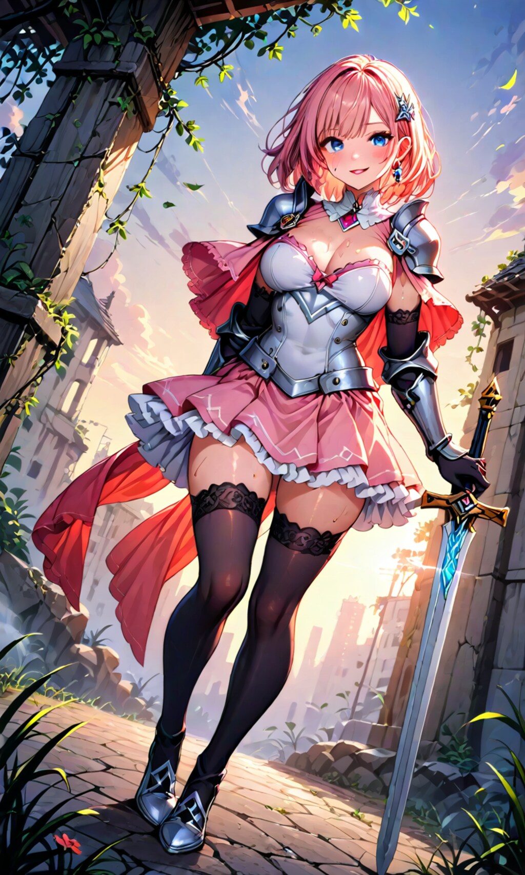 ピンク髪女剣士