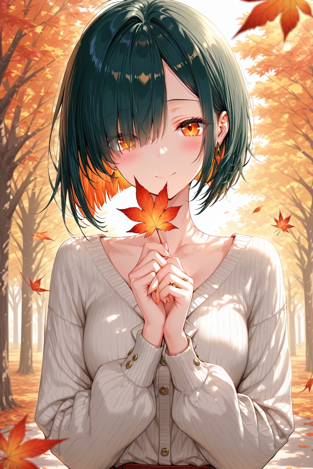 紅葉と目隠れボブ子