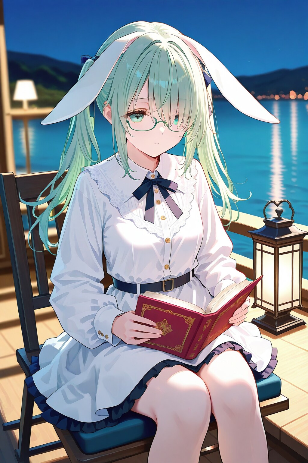 緑髪普段着(読書のひととき)_20250513 | の人気AIイラスト・グラビア