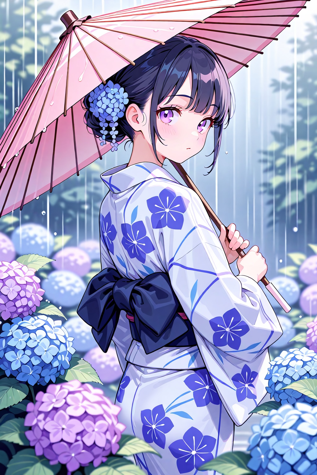 雨に濡れる君と紫陽花