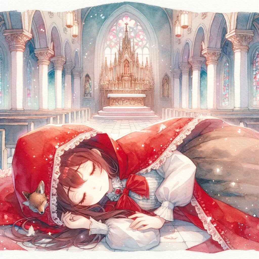 教会の祭壇でうたた寝