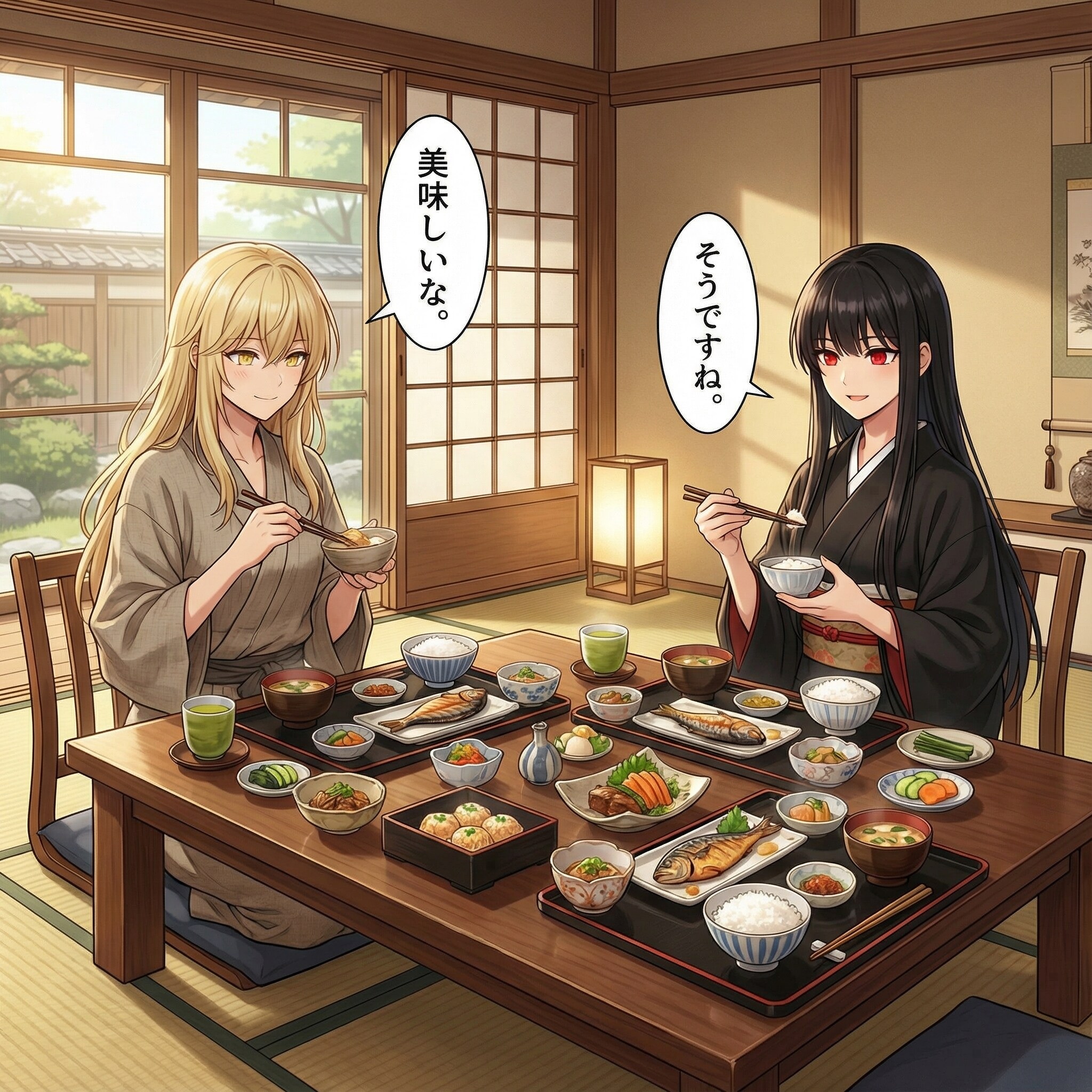 旅館で朝食。
