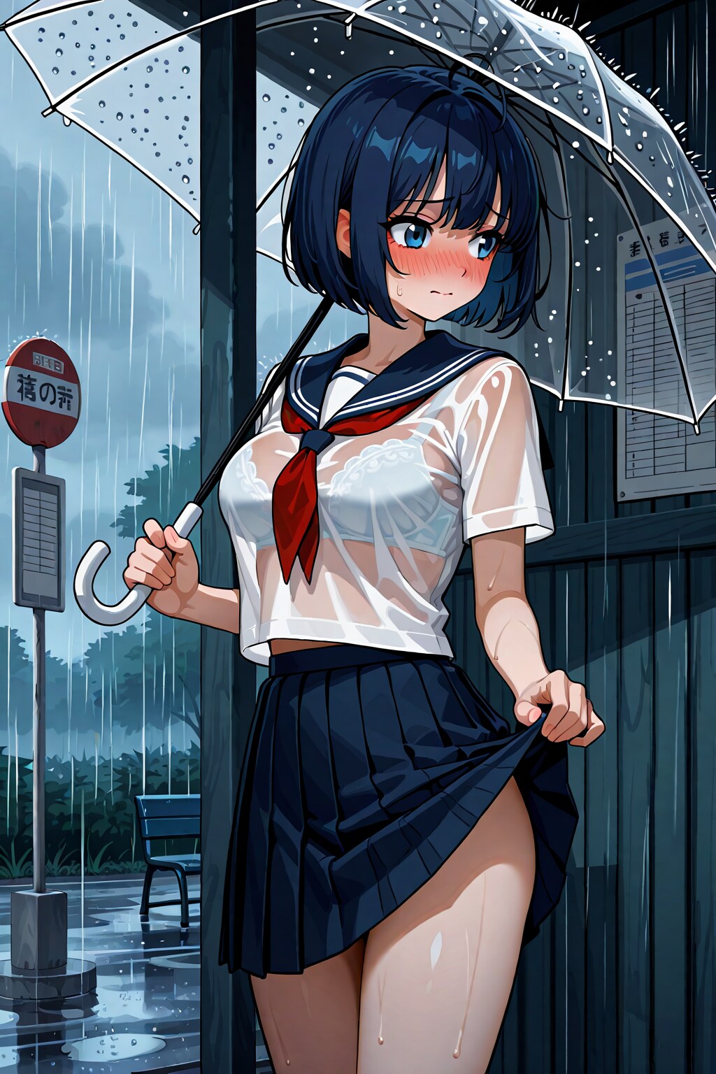 雨で濡れて透けてしまったのを見ていたのに気づいて、誘ってくる代理ちゃん