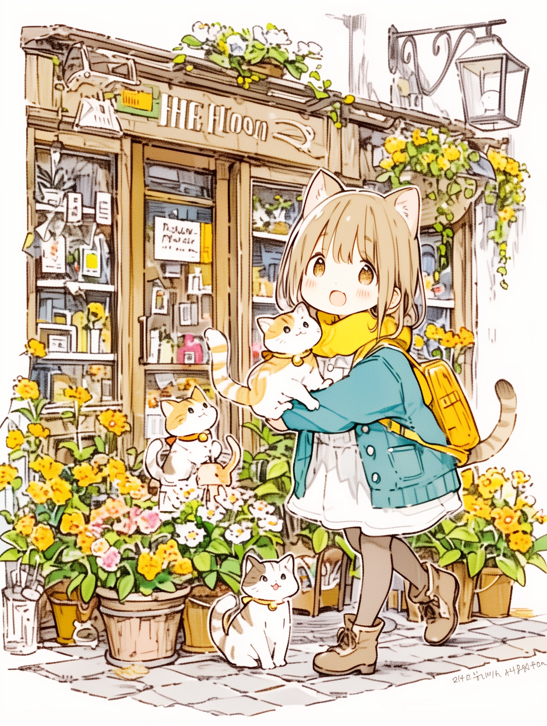 お花と猫に囲まれて | の人気AIイラスト・グラビア