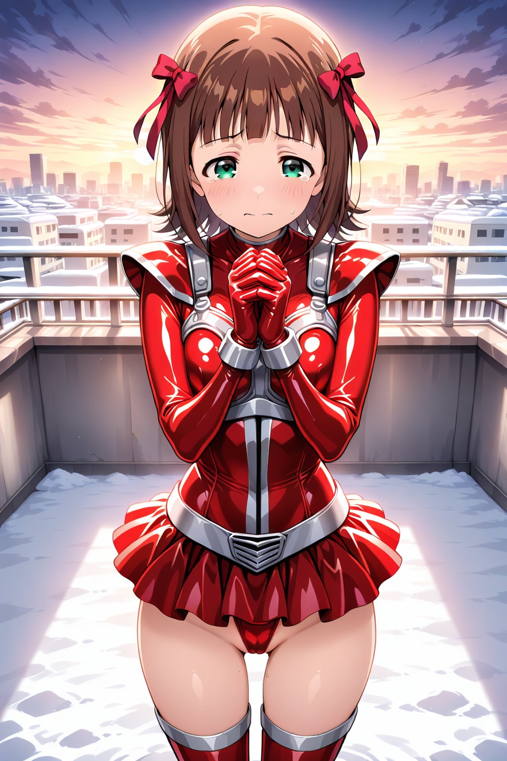 戦隊ヒロイン衣装で祈るはるるん(ちちぷい版)