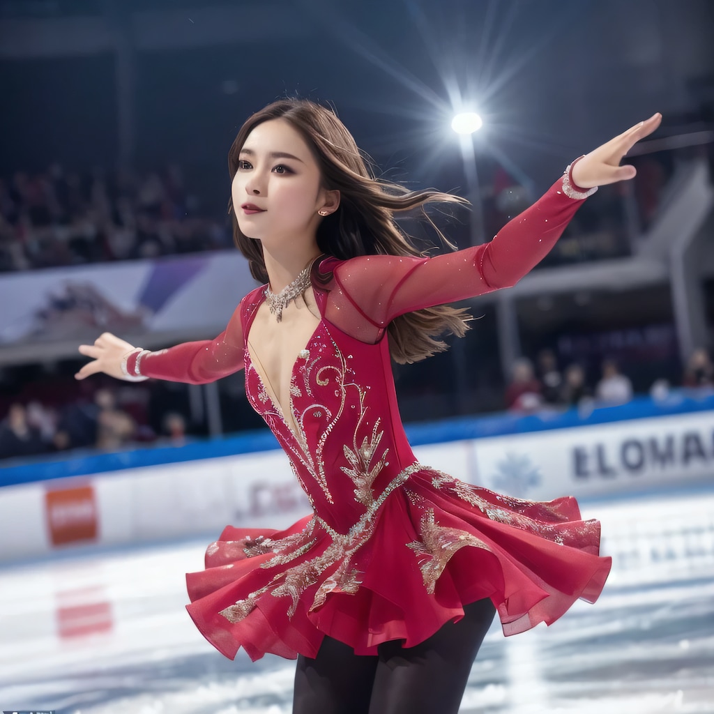 黒髪ロングでアイススケートの美女５４