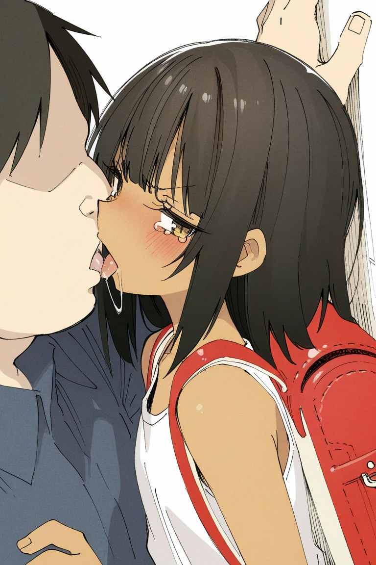 汚っさんとキスしている褐色子ちゃん