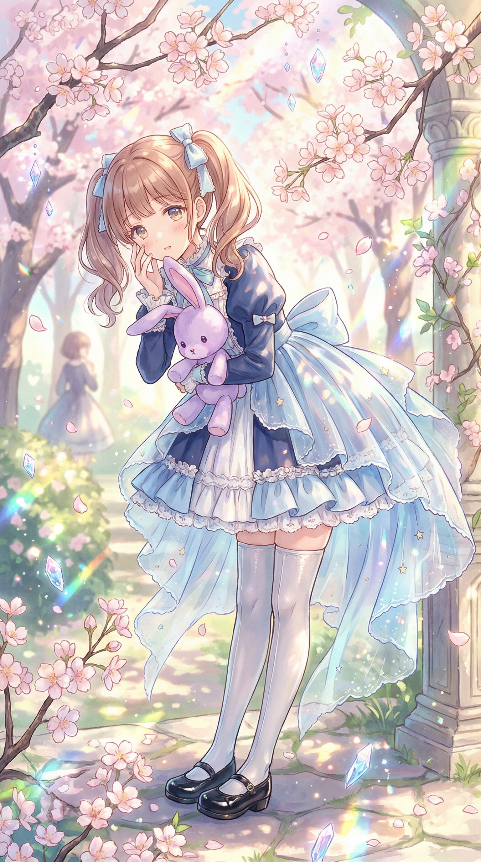 桜夢装の蒼光少女 | の人気AIイラスト・グラビア