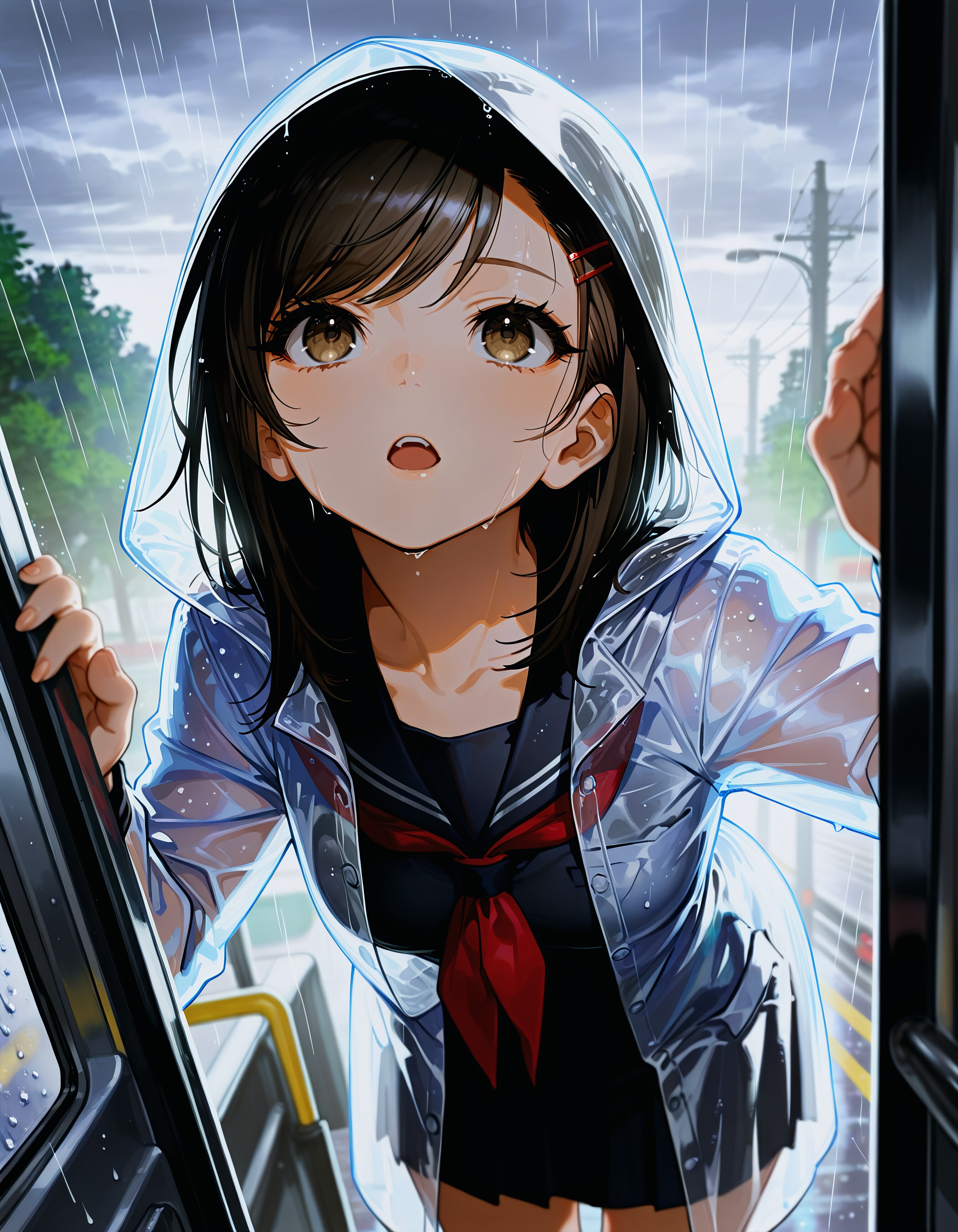 雨の日のバス通学