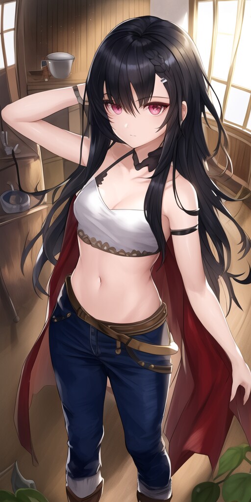 黒髪長髪ジーパン女