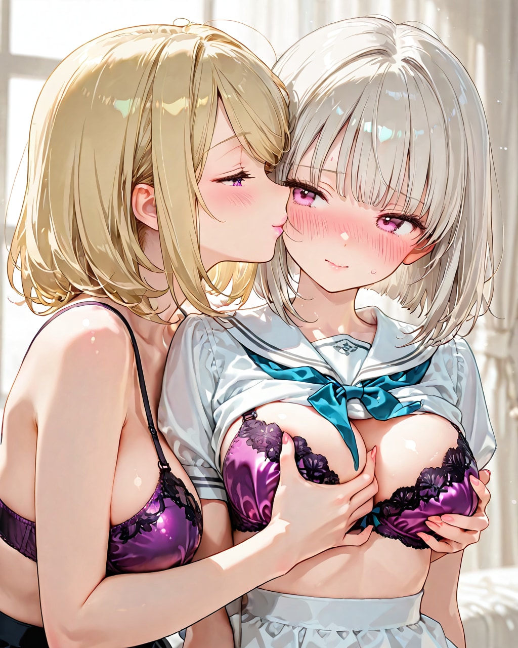 制服女子の派手な下着