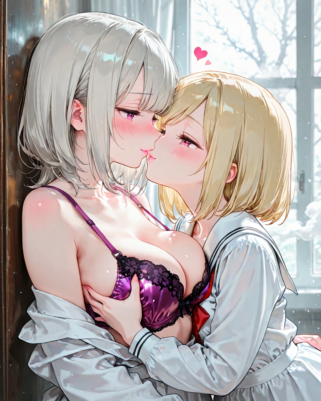 制服女子の派手な下着