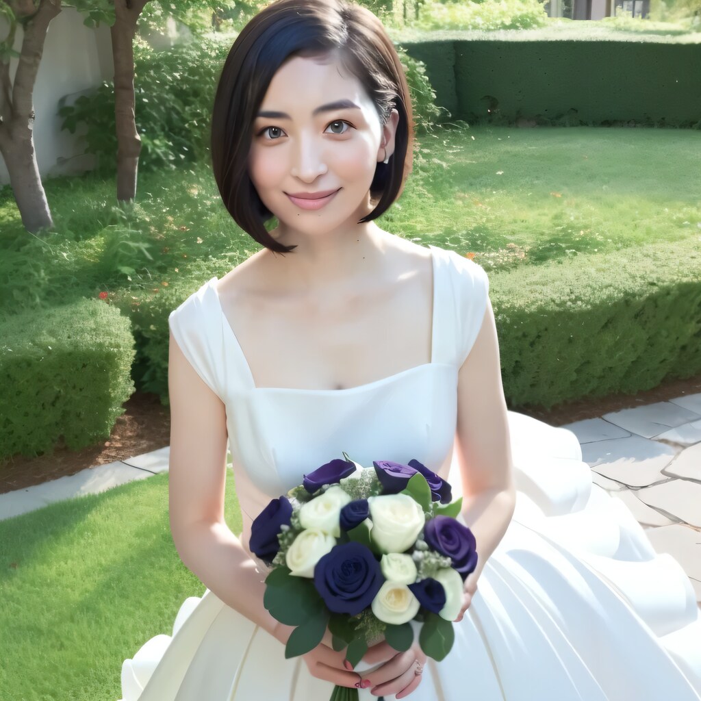 黒髪ボブでウェディングドレスの美女７