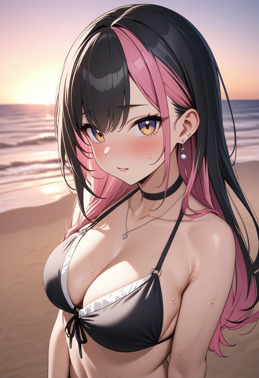 夕陽の海辺