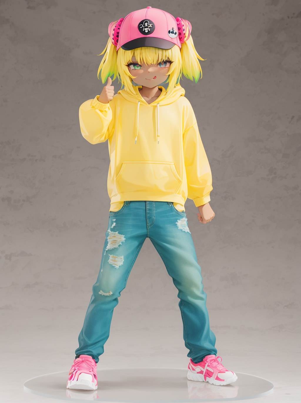 パーカーとスポーツキャップの女の子７