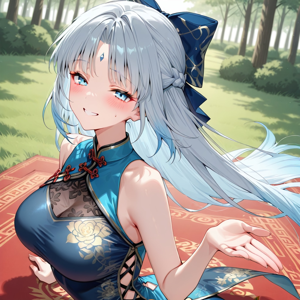 銀髪チャイナさん（半胸あき）