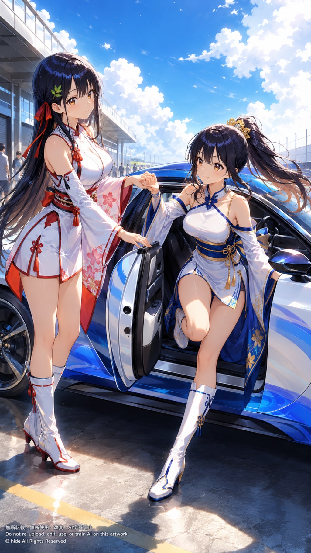 神楽さんとアマテラスさん、サーキットのそばで