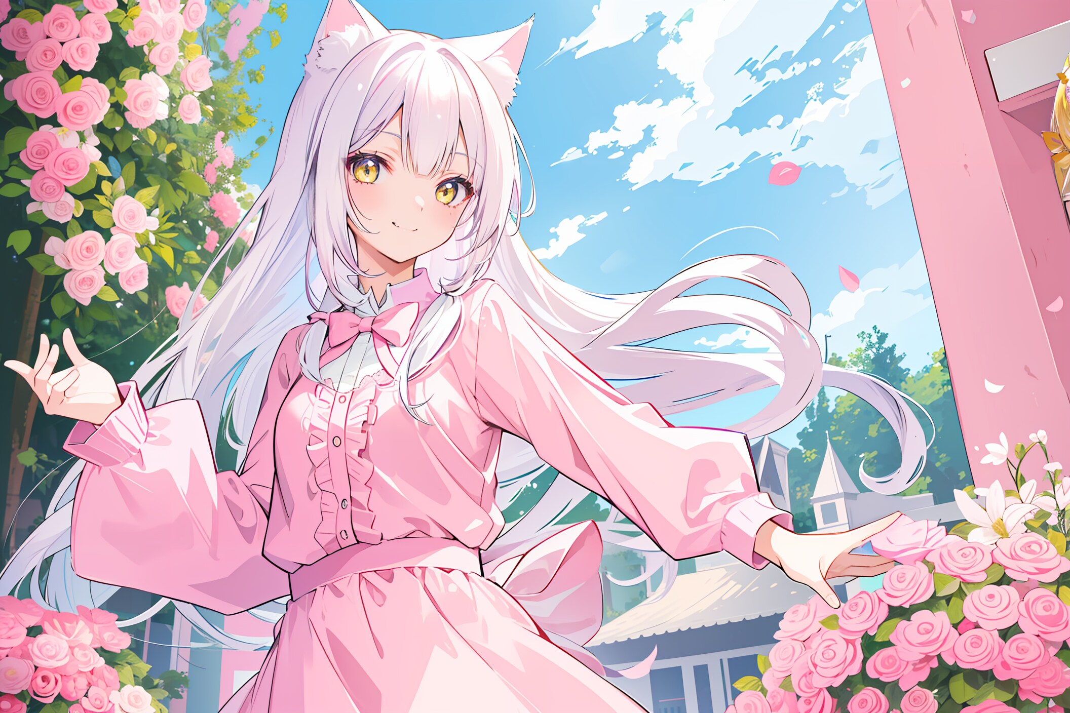 ねこちゃんと花