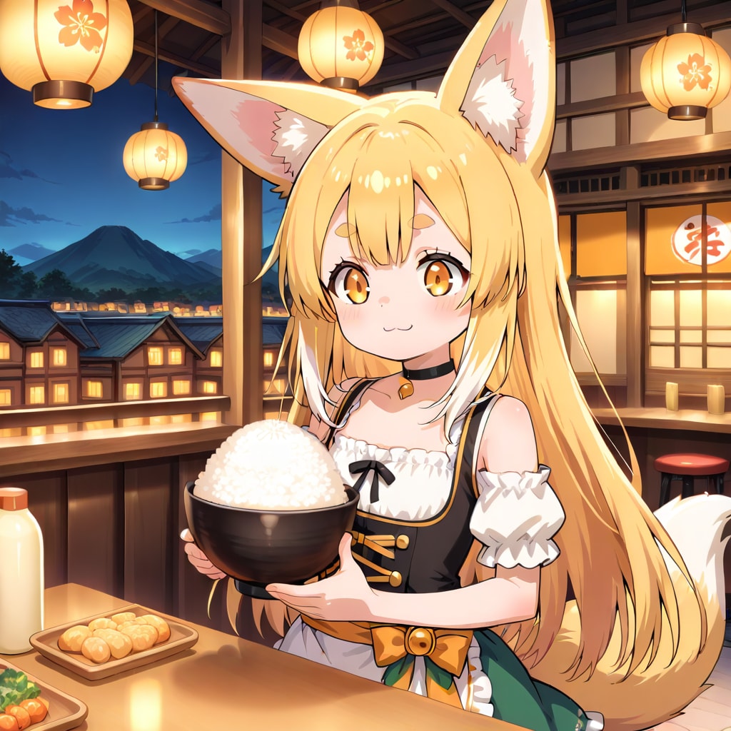 特に考えず注文したライス大が想像以上に大盛だった時の食べ盛り狐耳系女子