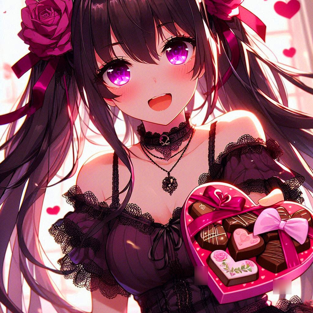 光の中の、バレンタインな黒髪ツインテール少女♥(4枚)