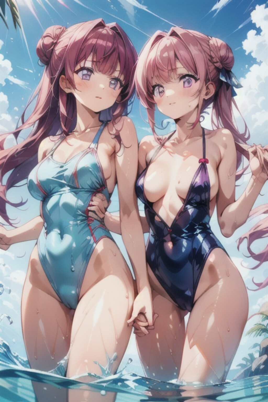 姉妹と水着デート01