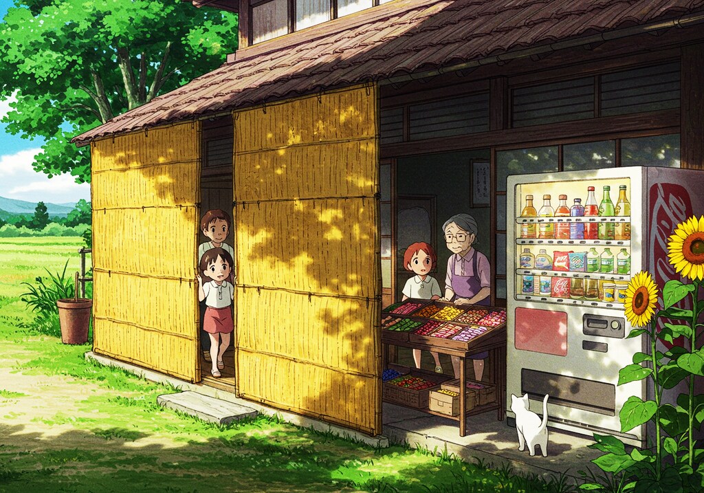 ヒマワリのある風景15・村にある駄菓子屋