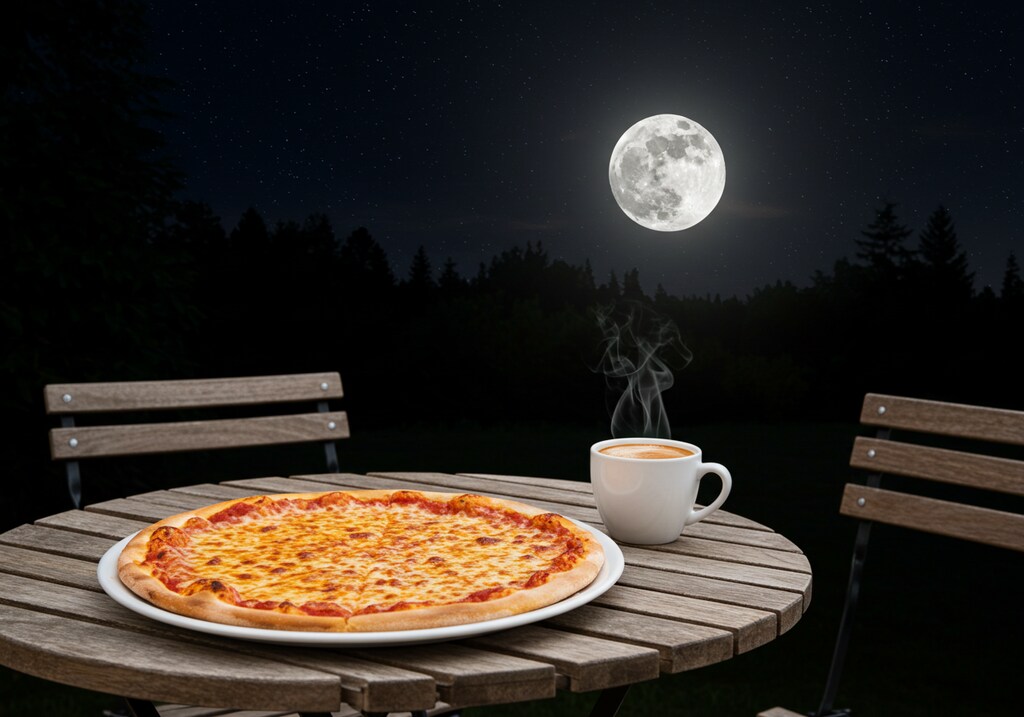 未確認飛行ピザとピザムーンを観賞する月見ピザ