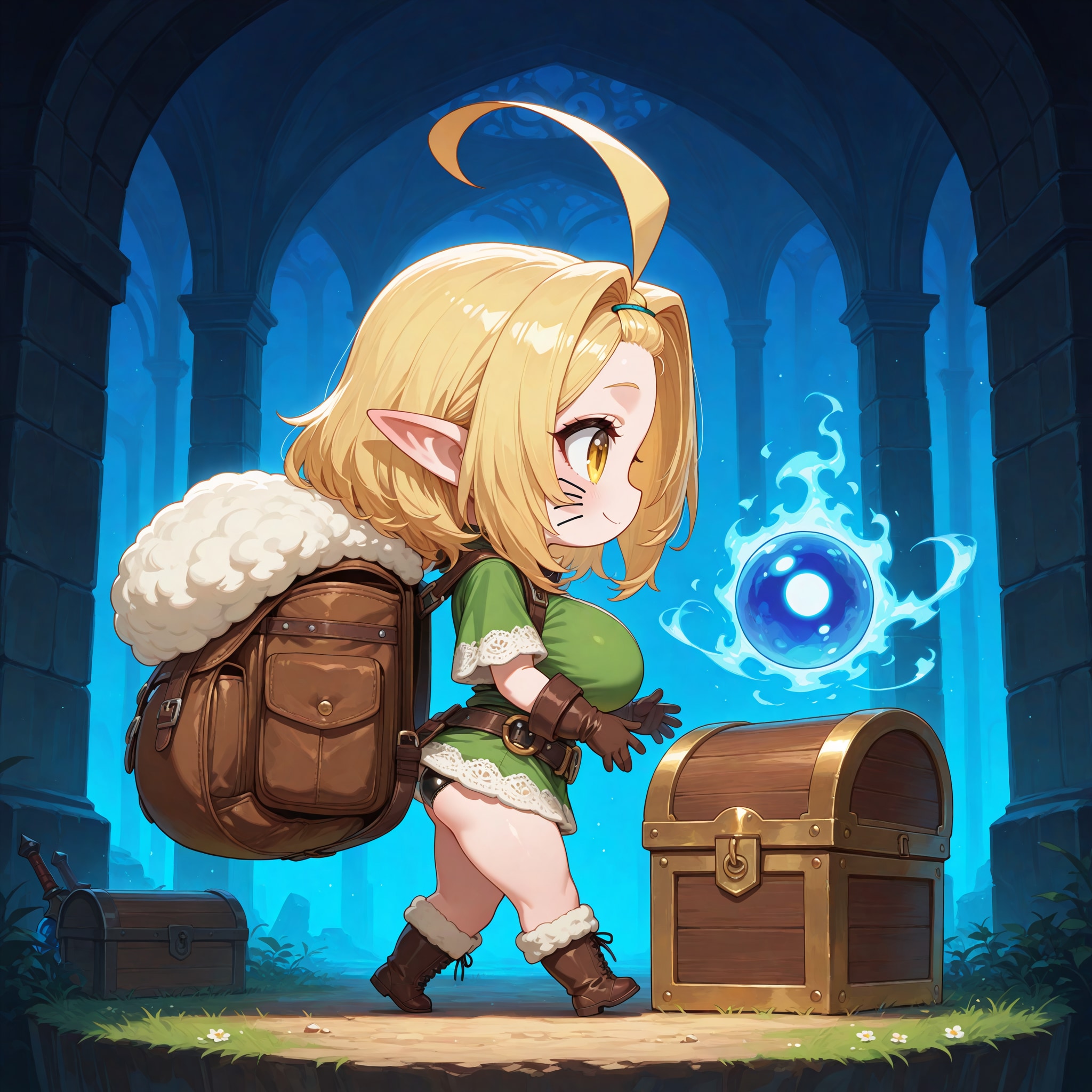 チビキャラアホ毛ドワーフちゃんダンジョンで宝箱見つける | の人気AIイラスト・グラビア