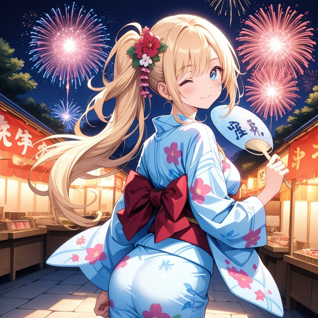 屋台と花火