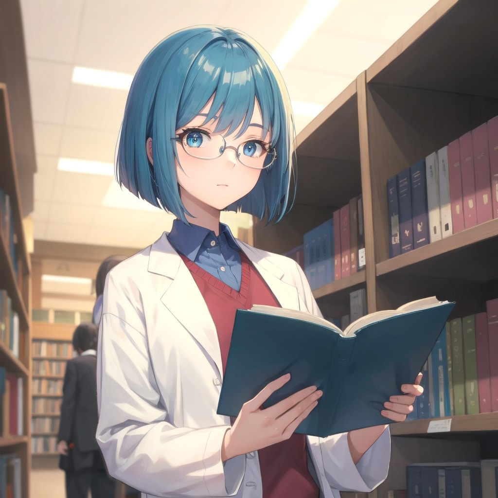 図書室で医学書を読む女医志望