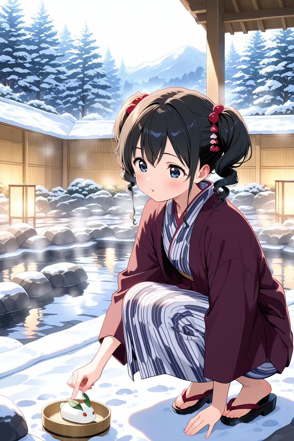 浴衣少女と温泉