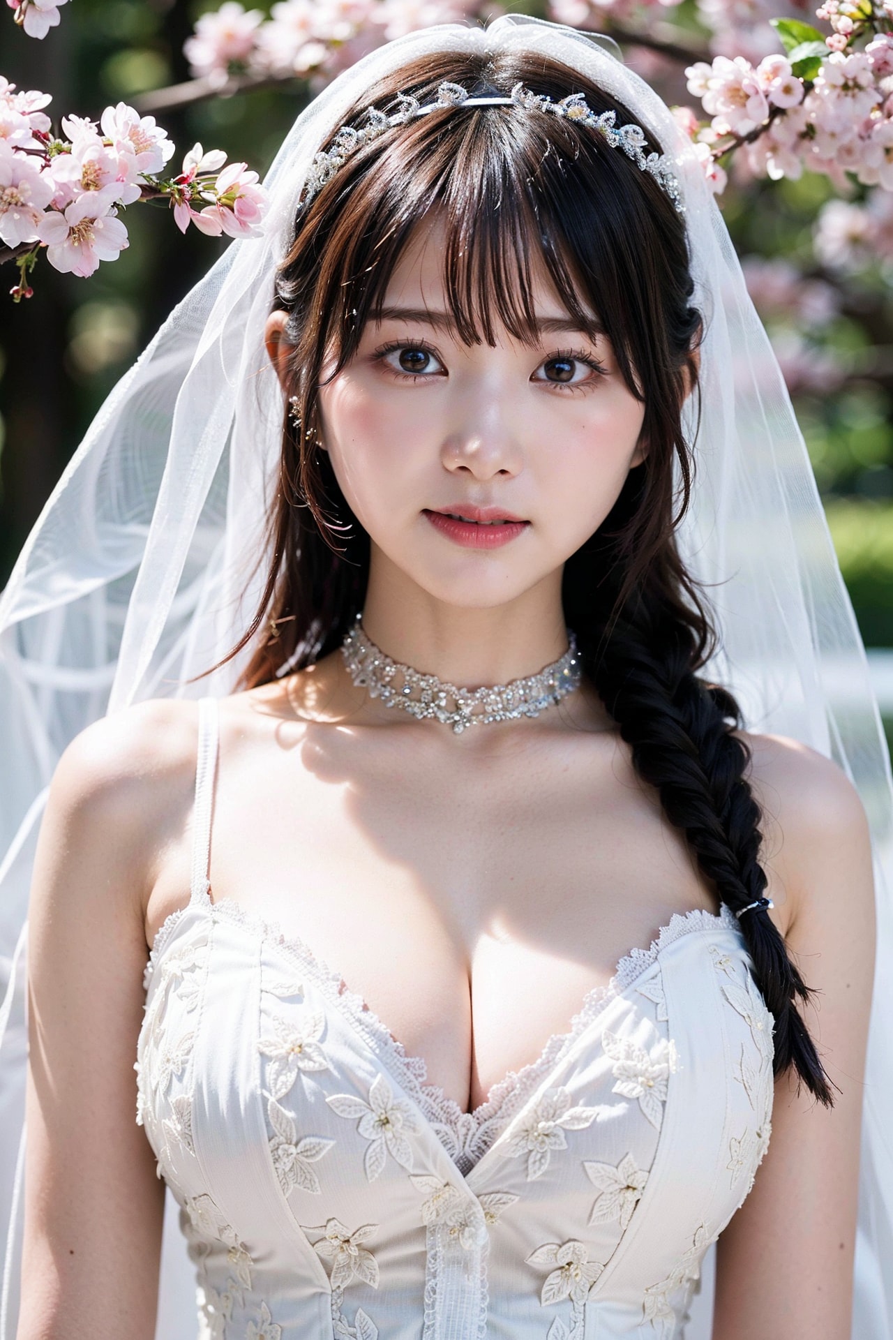 桜とウェディングドレス