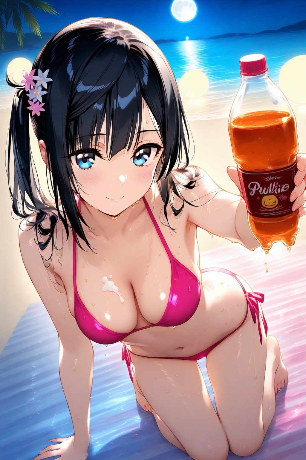 ピンクビキニのせっつーと海で