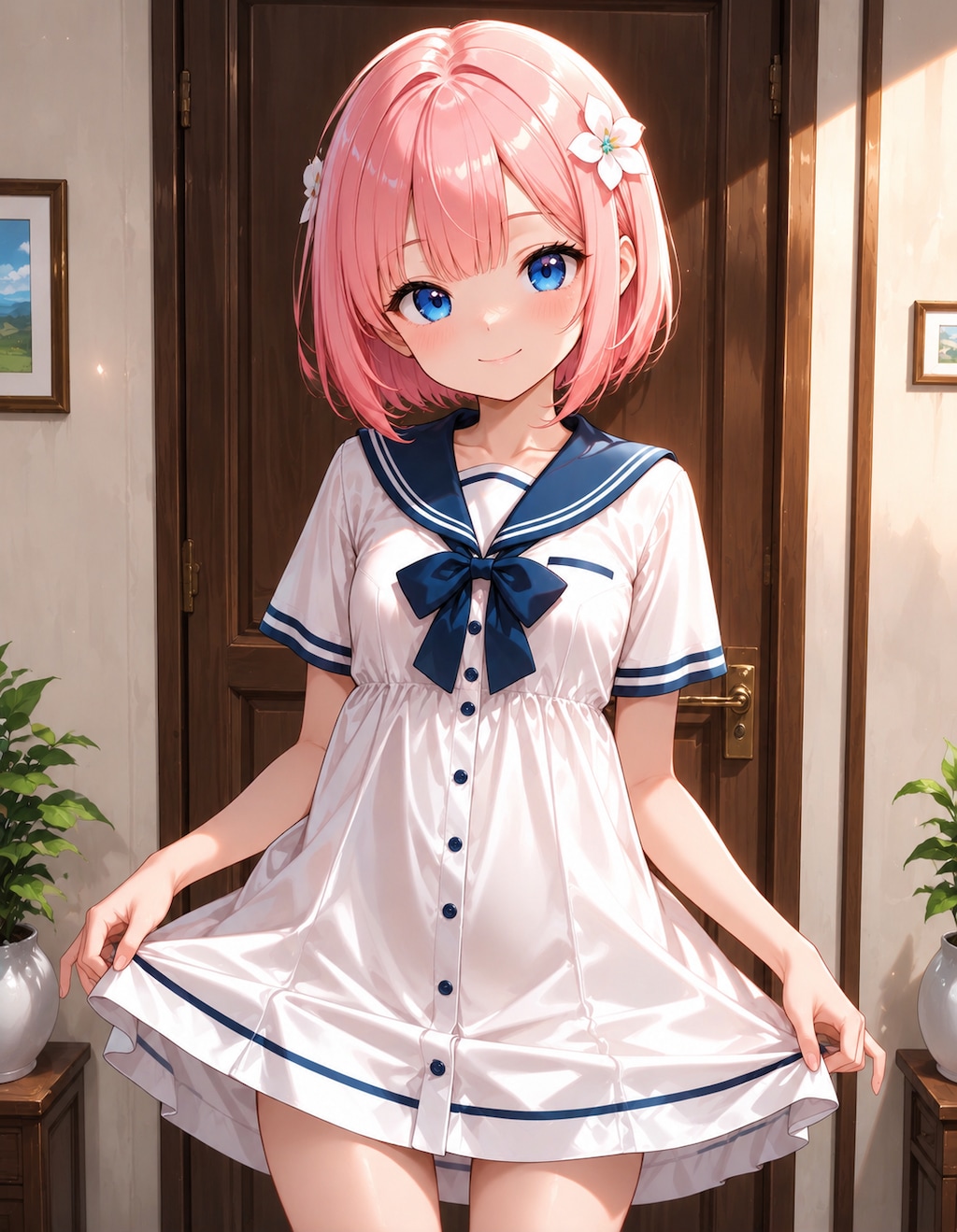 桃花ちゃんのセーラーワンピ(∩´∀`∩)💕