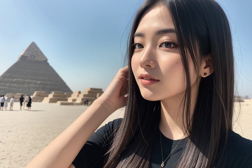 エジプトのピラミッドを観光中