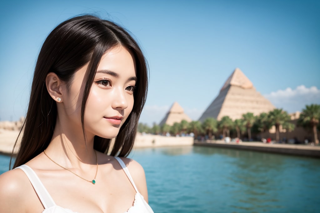 エジプトのピラミッドを観光中