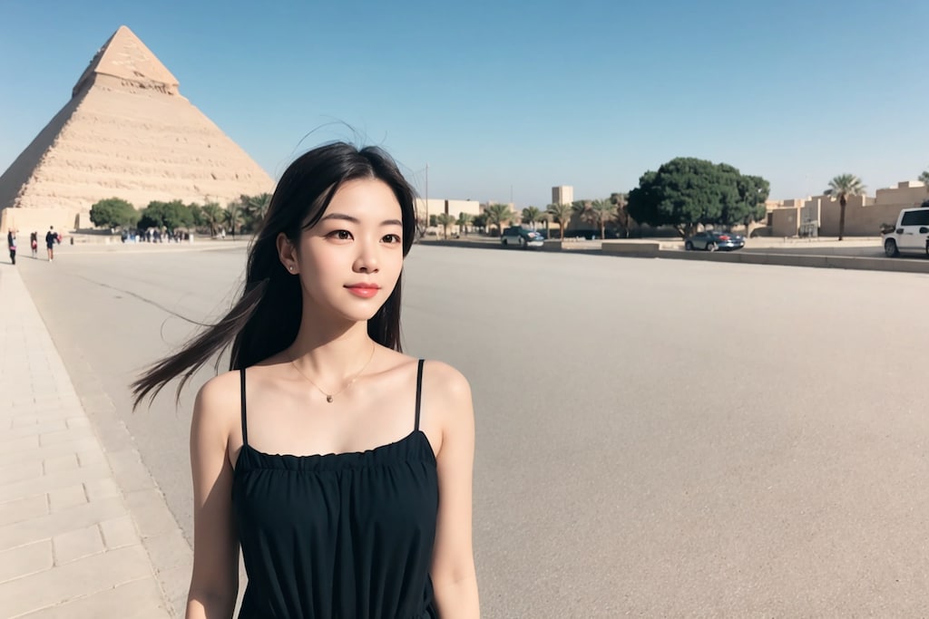 エジプトのピラミッドを観光中