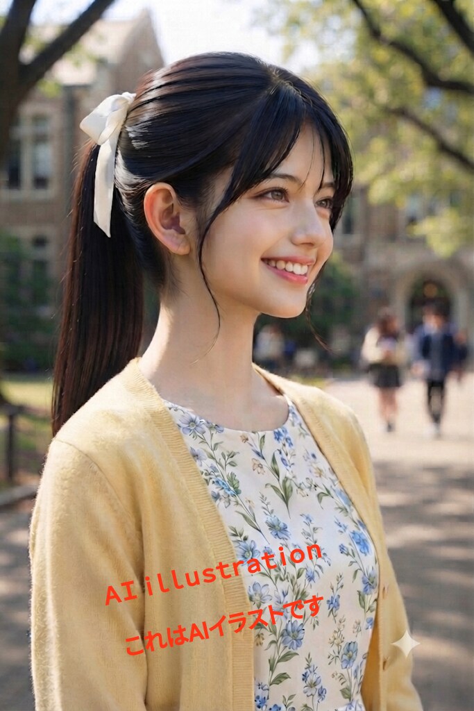 （別バージョン） もうひとりの初恋の美少女。  黒髪を降ろす姿が印象的で、たまに見せるポニーテールが妙に記憶に残ってる。  もし髪を切らずに成人していたなら、その長さは彼女が歩いてきた時間そのもの。