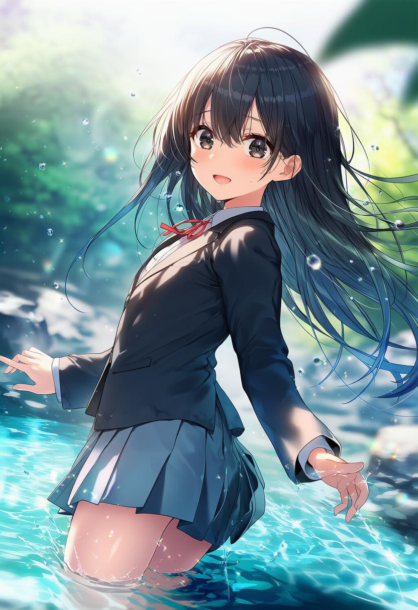女子高生の川遊び