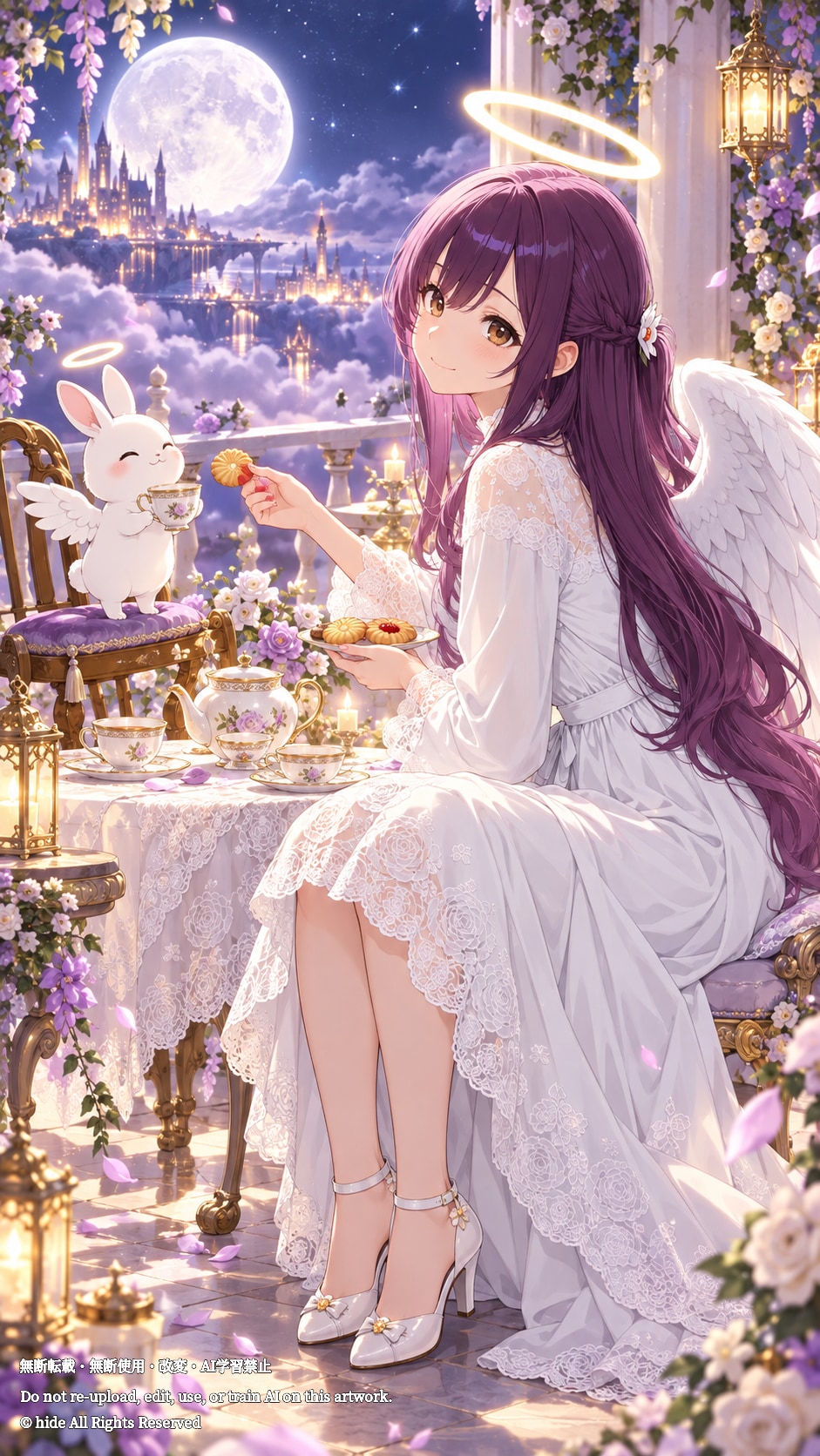 ウリエルさん、月夜とうさぎのお茶 | の人気AIイラスト・グラビア